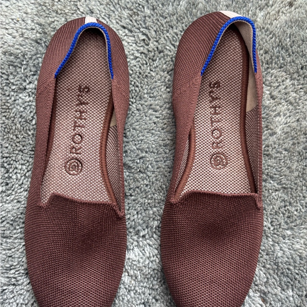 Rothy's Brown Flats with Blue Trim